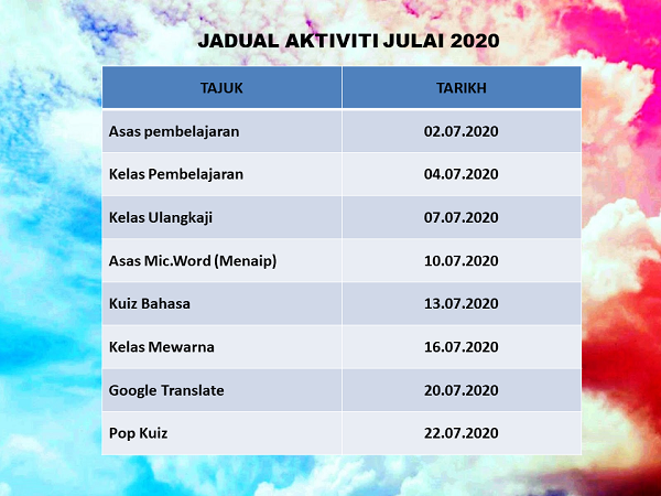 jadual aktvt julai 2020