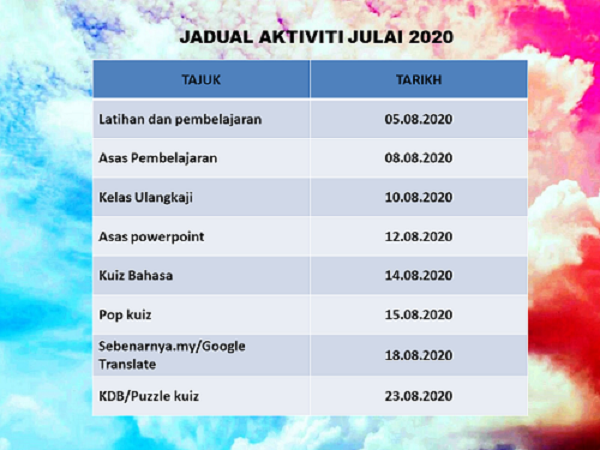 jadual aktvt ogos 2020